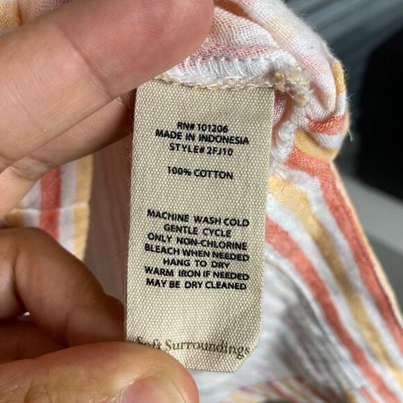Soft Surroundings Orange Peach Stripe Escambia Gauze Button Up Side Slit Medium - Picture 7 of 10